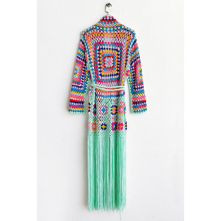 Fringe Tied Long Sleeve Cardigan Apparel and Accessories