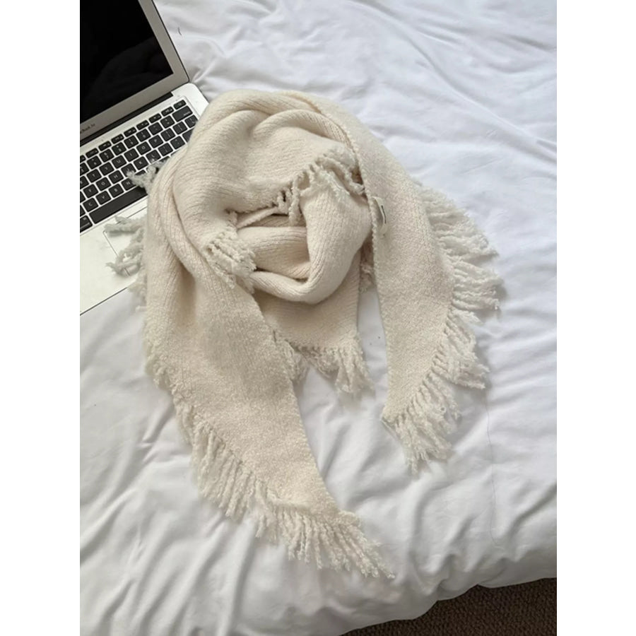 Fringe Trim Knit Scarf Off-white / ONESIZE Apparel and Accessories