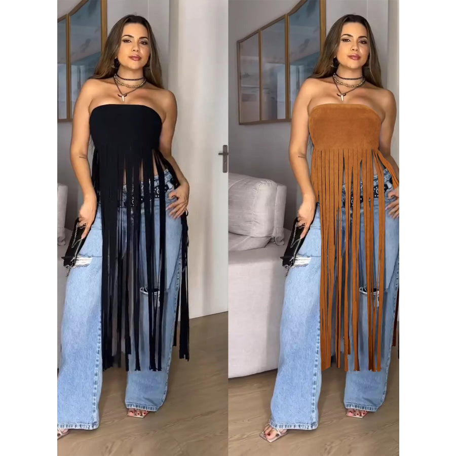 Fringe Trim Tube Top Apparel and Accessories