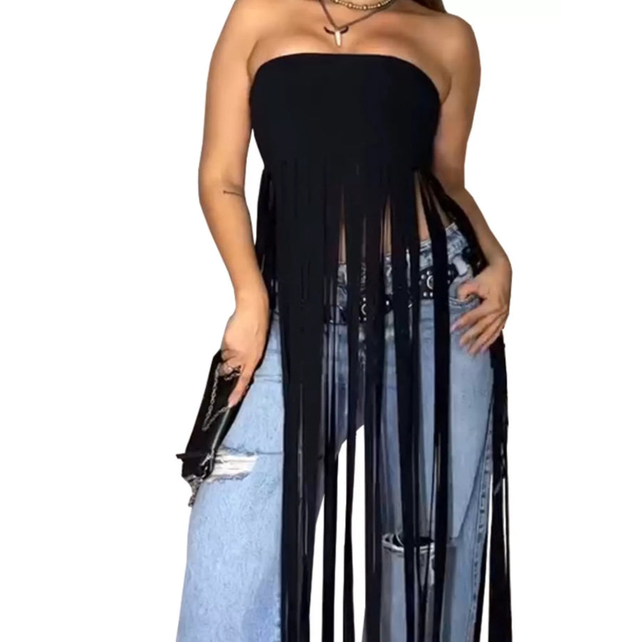 Fringe Trim Tube Top Apparel and Accessories
