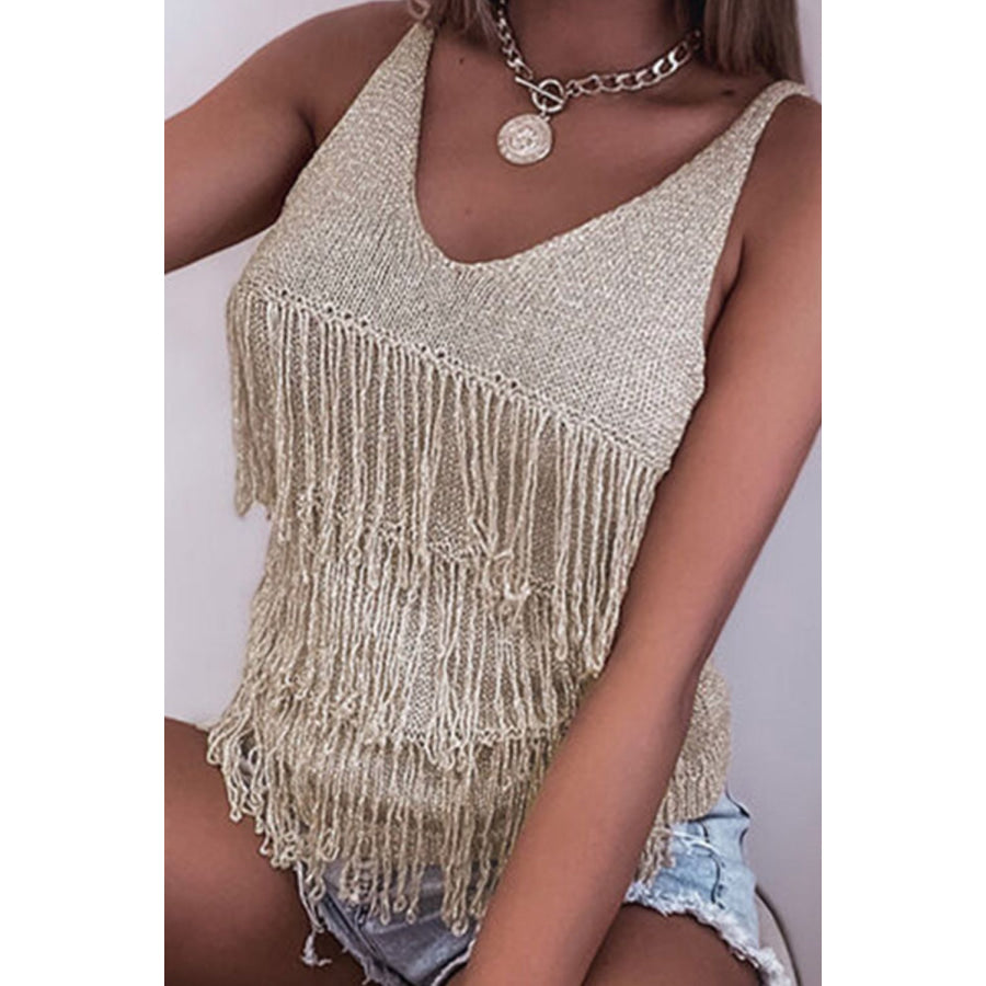 Fringe V - Neck Knit Tank Apparel and Accessories