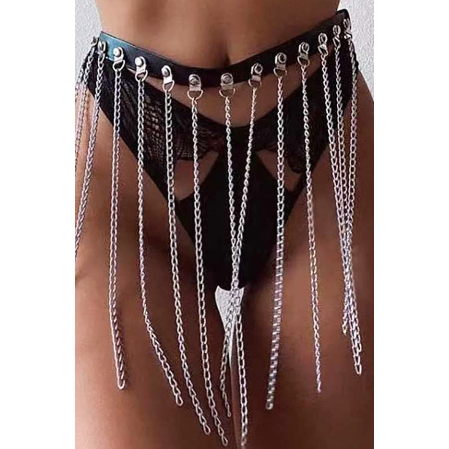Fringed Chain PU Leather Belt Silver / One Size