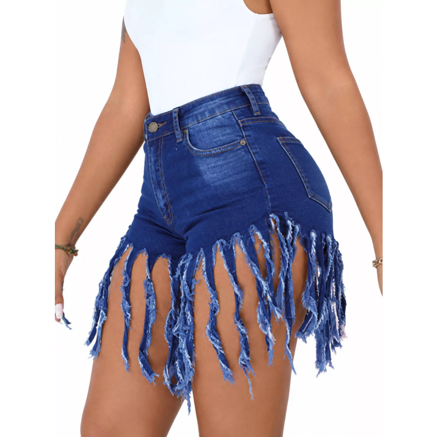 Fringed Hem Denim Shorts Apparel and Accessories