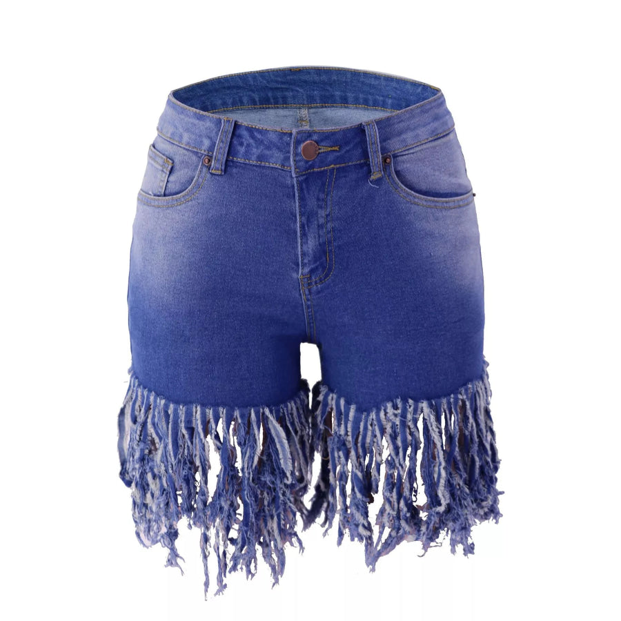 Fringed Hem Denim Shorts Apparel and Accessories
