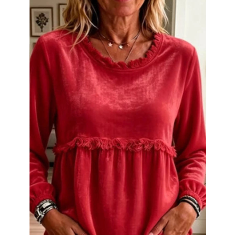 Fringed Hem Long Sleeve T-Shirt Apparel and Accessories