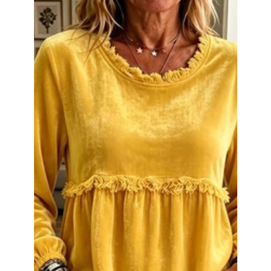 Fringed Hem Long Sleeve T-Shirt Apparel and Accessories