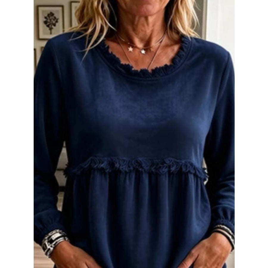 Fringed Hem Long Sleeve T-Shirt Apparel and Accessories
