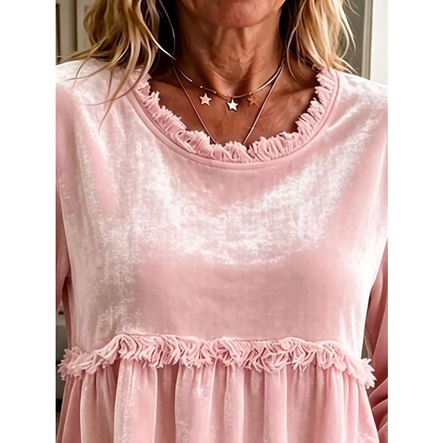 Fringed Hem Long Sleeve T-Shirt Apparel and Accessories