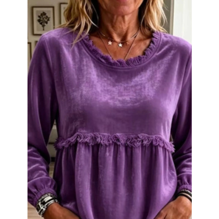 Fringed Hem Long Sleeve T-Shirt Apparel and Accessories