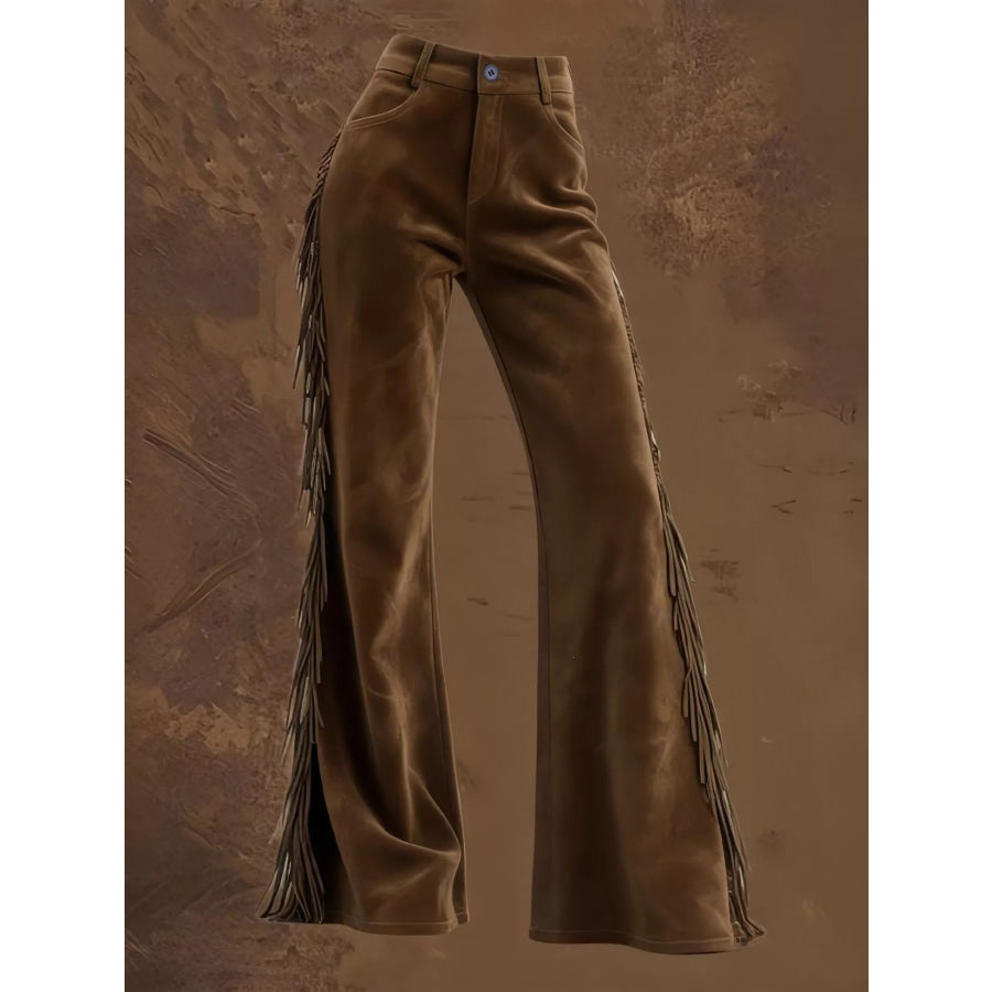 Fringed High Waist Pants Apparel and Accessories