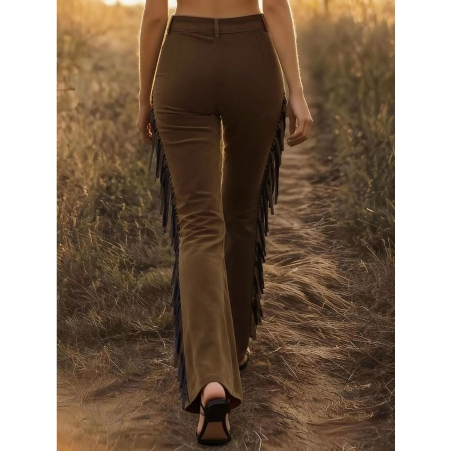 Fringed High Waist Pants Apparel and Accessories