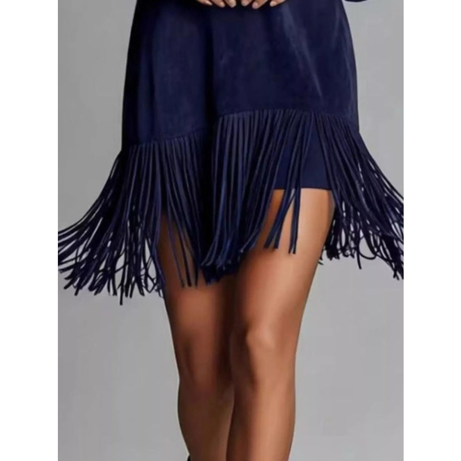 Fringed Lantern Sleeve Dress Apparel and Accessories