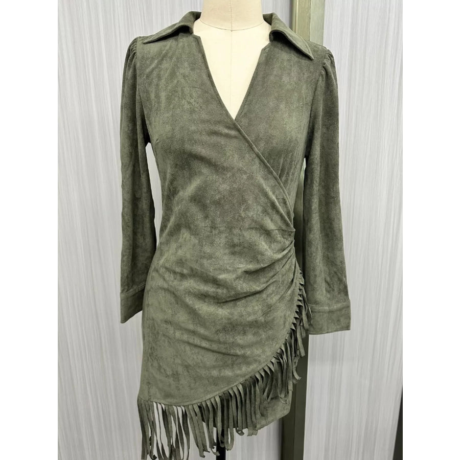 Fringed Long Sleeve Mini Dress Apparel and Accessories