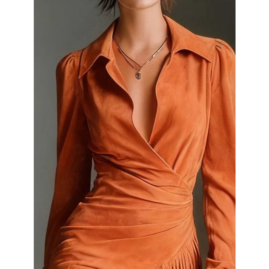 Fringed Long Sleeve Mini Dress Apparel and Accessories