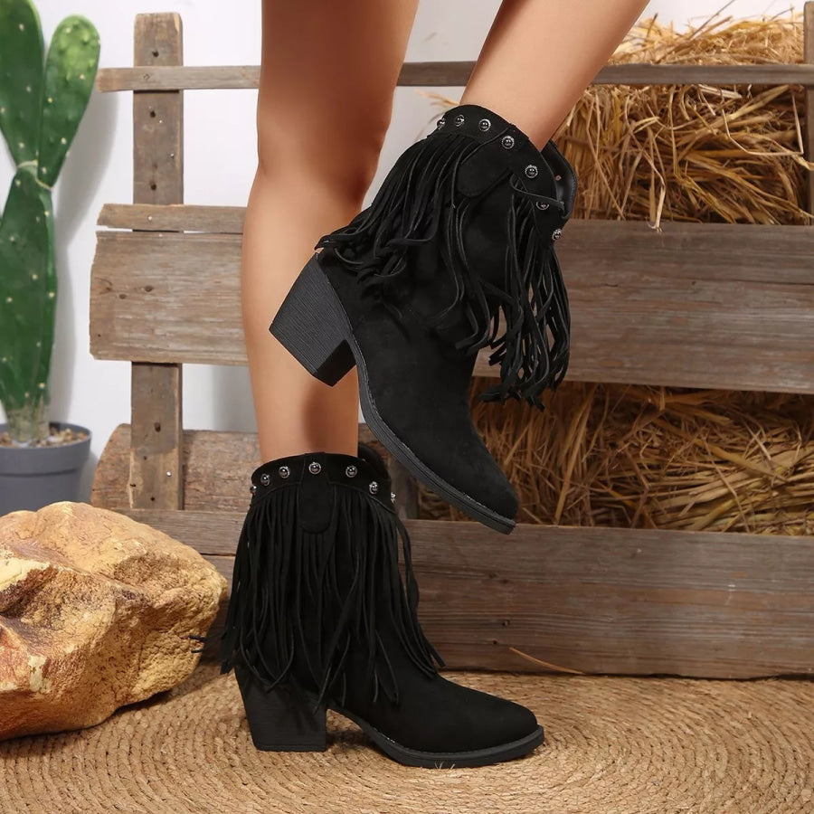 Fringed Point Toe Boots Apparel and Accessories