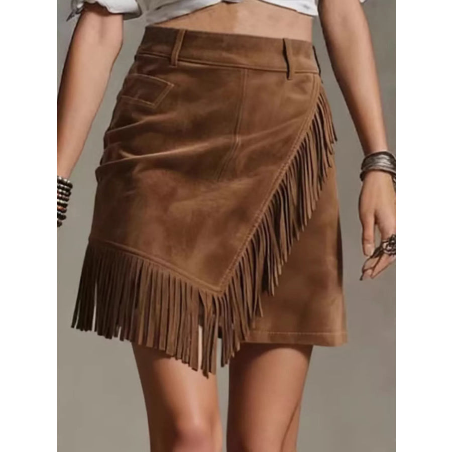 Fringed Wrap Mini Skirt Apparel and Accessories