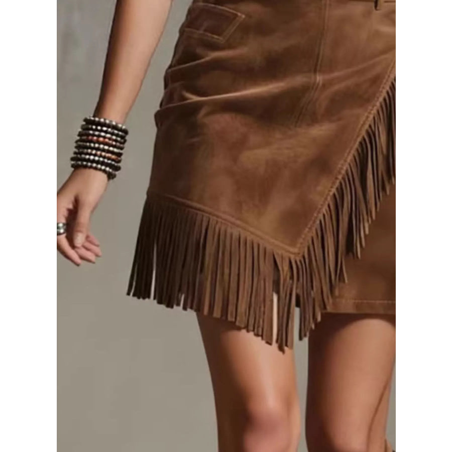 Fringed Wrap Mini Skirt Apparel and Accessories