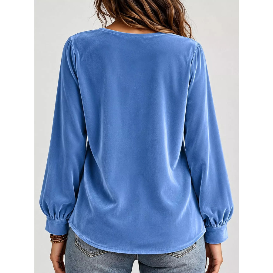 Front Bow Tie Detail V-Neck Top Apparel and Accessories