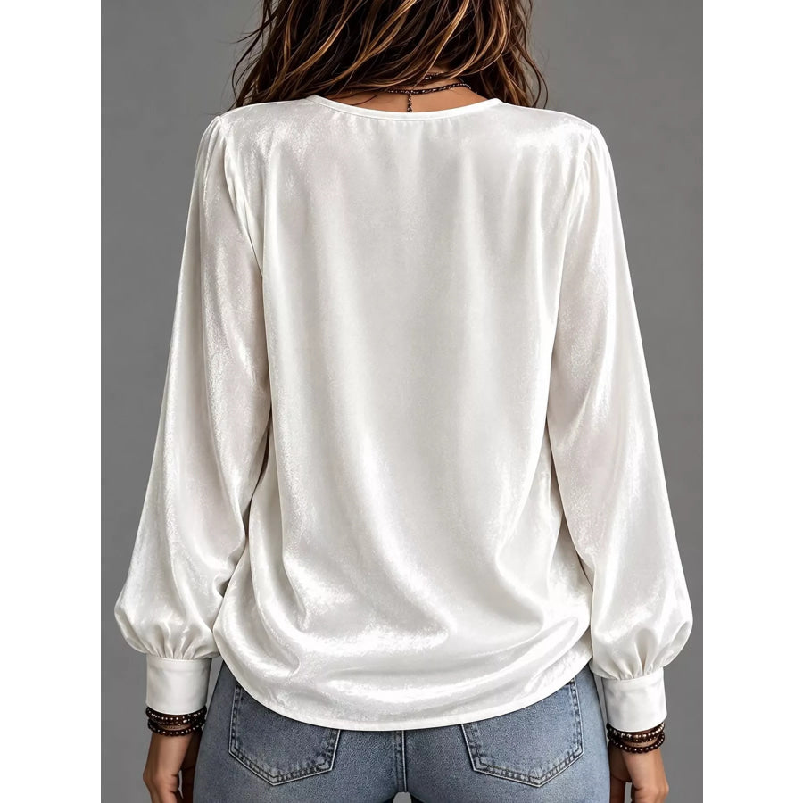 Front Bow Tie Detail V-Neck Top Apparel and Accessories
