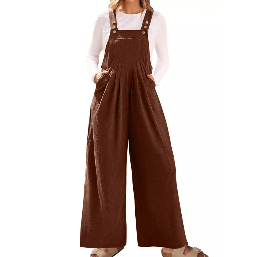 Front Ruched Wide Leg Jumpsuit with Pockets Apparel and Accessories