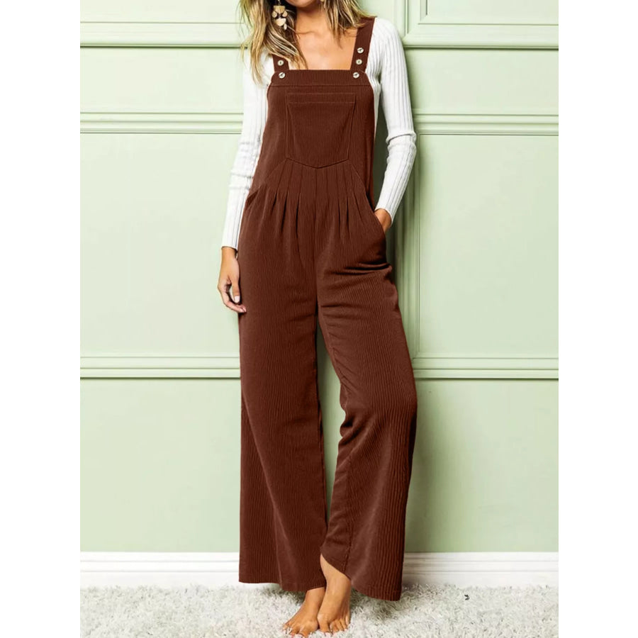 Front Ruched Wide Leg Jumpsuit with Pockets Camel / S Apparel and Accessories