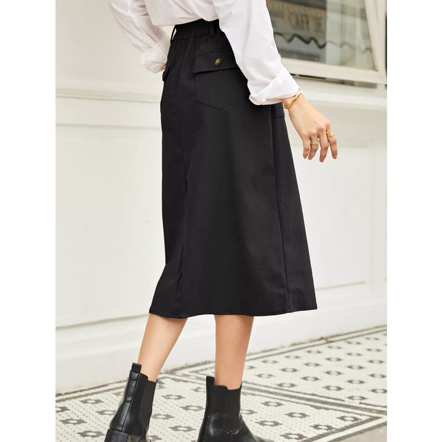 Front Slit Shift High Waist Midi Skirt Apparel and Accessories