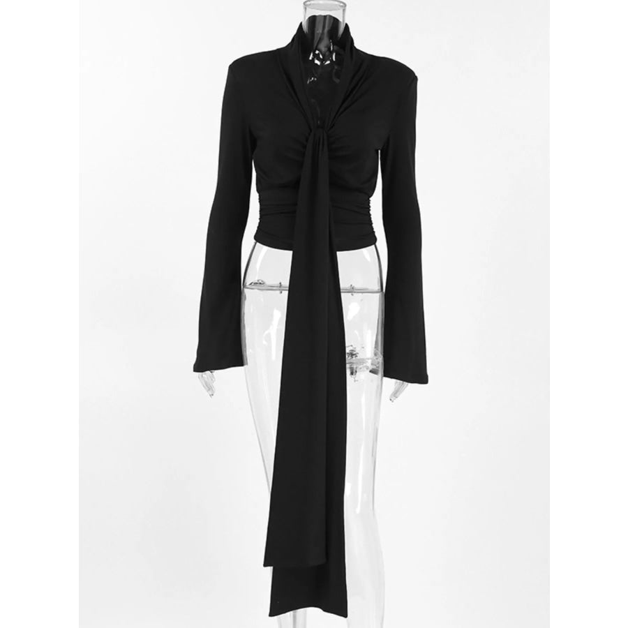 Front Tie Detail Flare Sleeve Blouse Apparel and Accessories