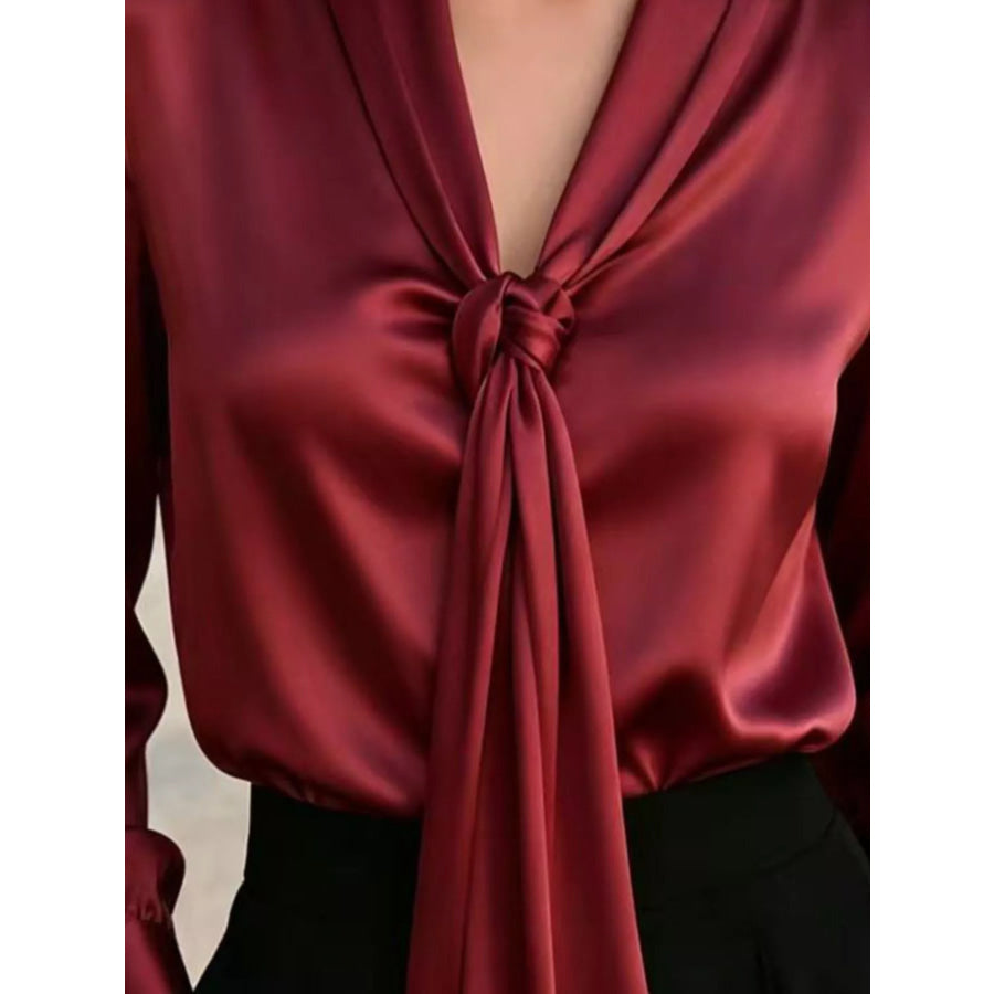 Front Tie Detail Satin Blouse Apparel and Accessories