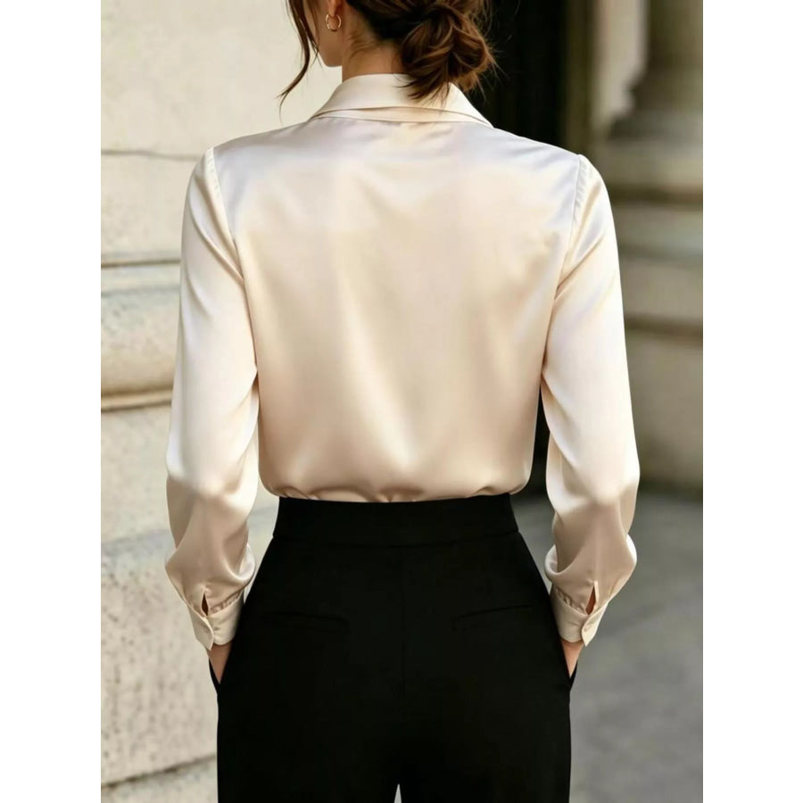 Front Tie Detail Satin Blouse Apparel and Accessories