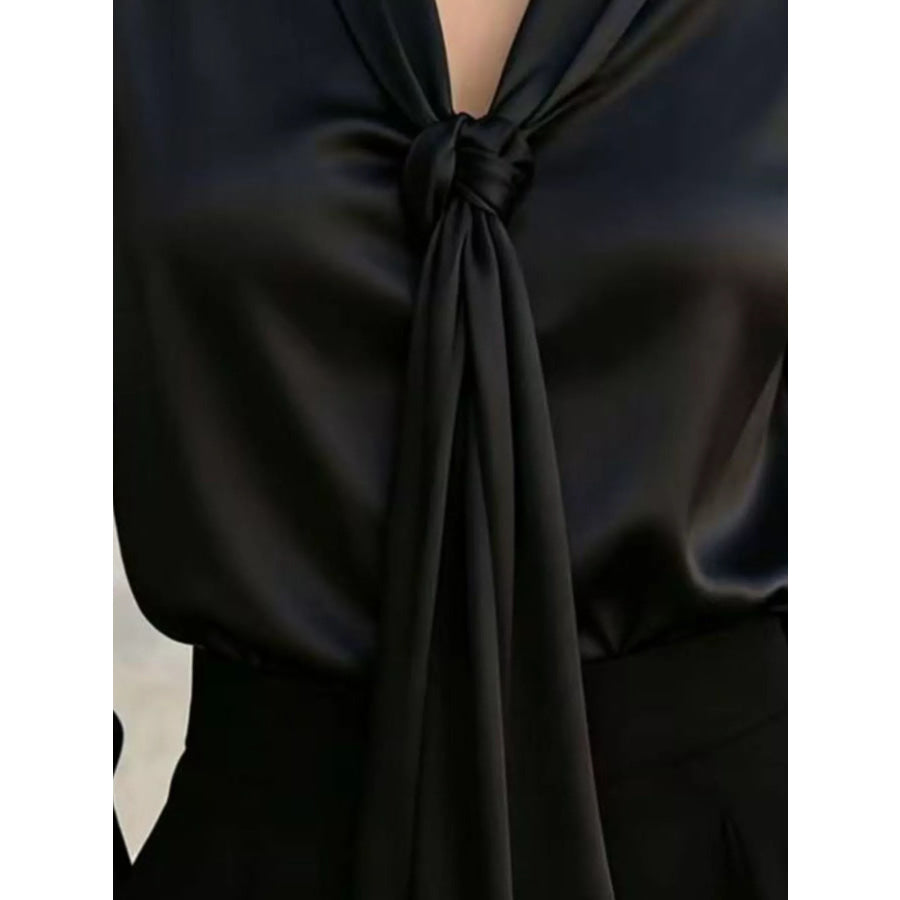 Front Tie Detail Satin Blouse Apparel and Accessories