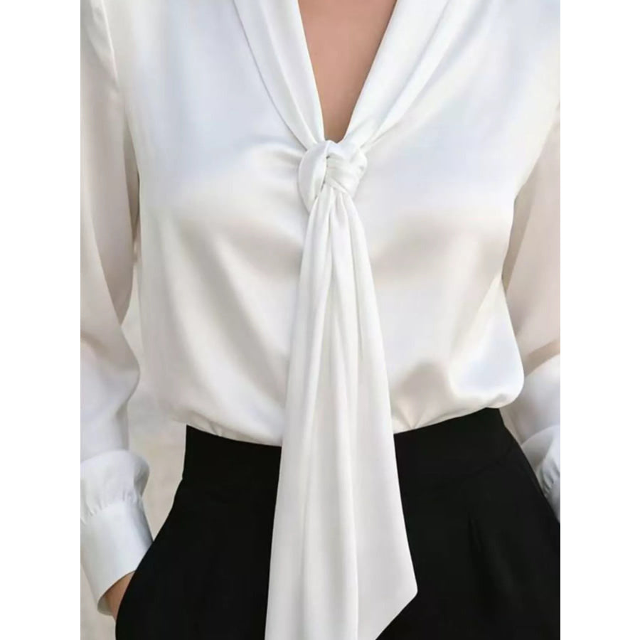 Front Tie Detail Satin Blouse Apparel and Accessories