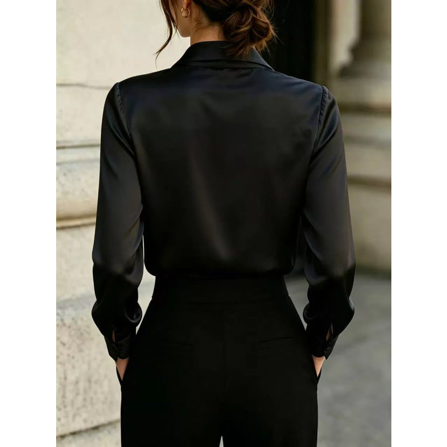Front Tie Detail Satin Blouse Apparel and Accessories