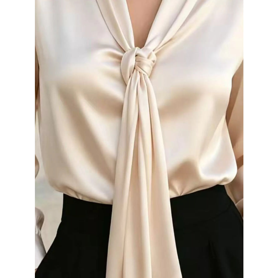Front Tie Detail Satin Blouse Apparel and Accessories