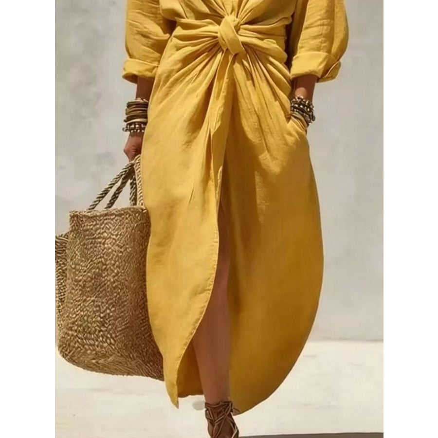 Front-Tie Maxi Shirt Dress Apparel and Accessories