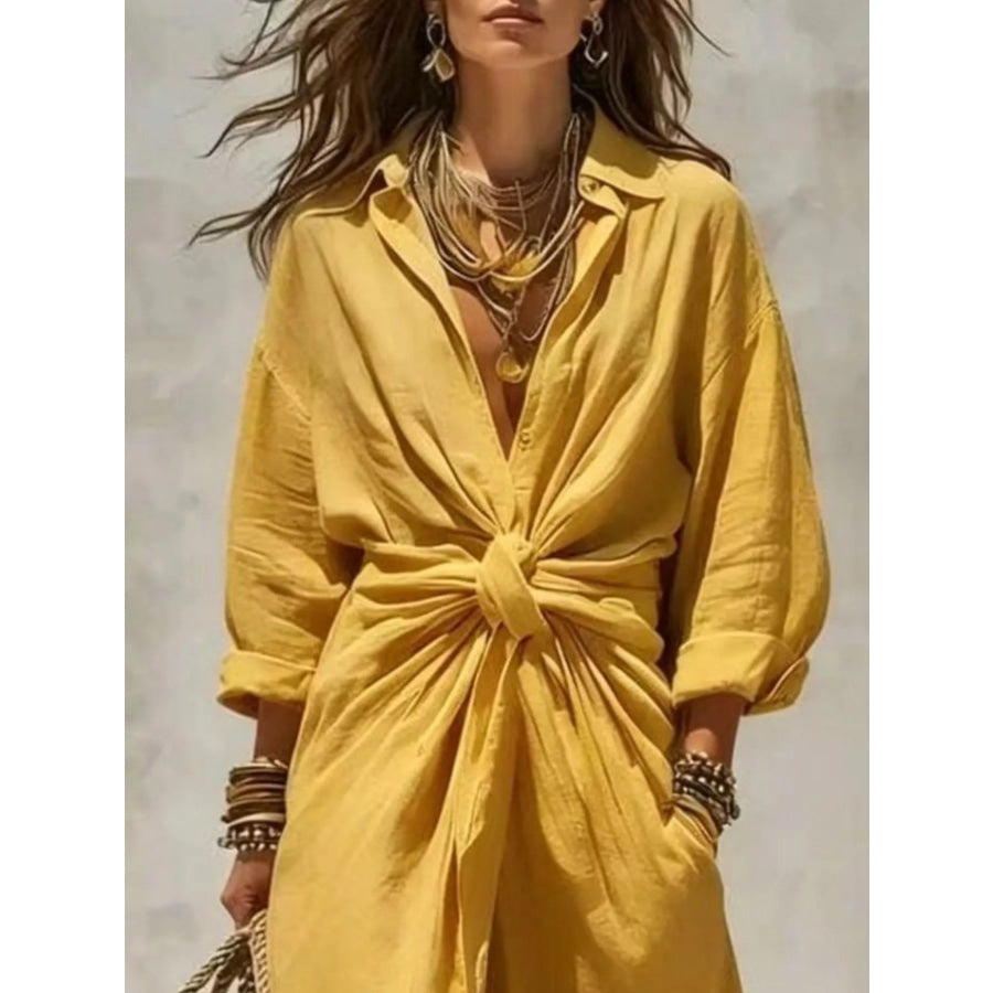 Front-Tie Maxi Shirt Dress Apparel and Accessories