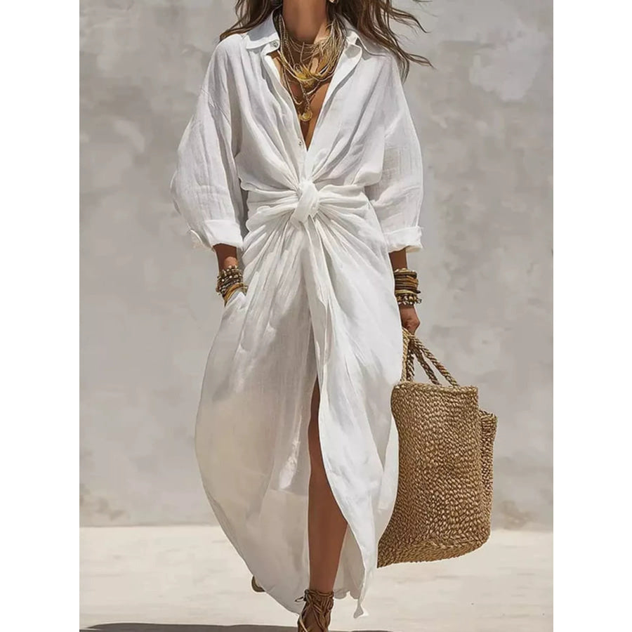 Front-Tie Maxi Shirt Dress Apparel and Accessories