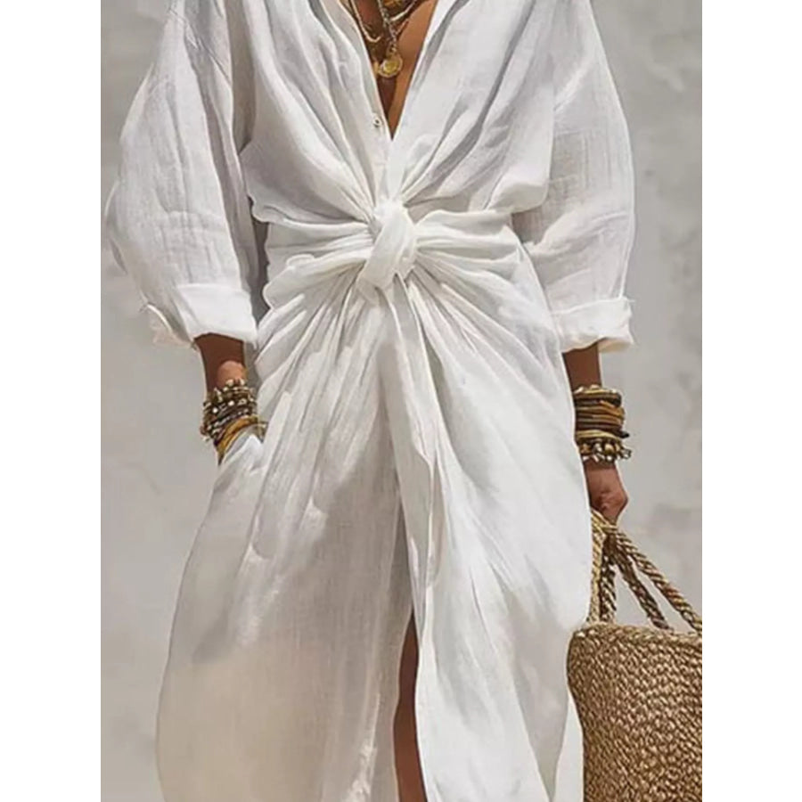 Front-Tie Maxi Shirt Dress Apparel and Accessories
