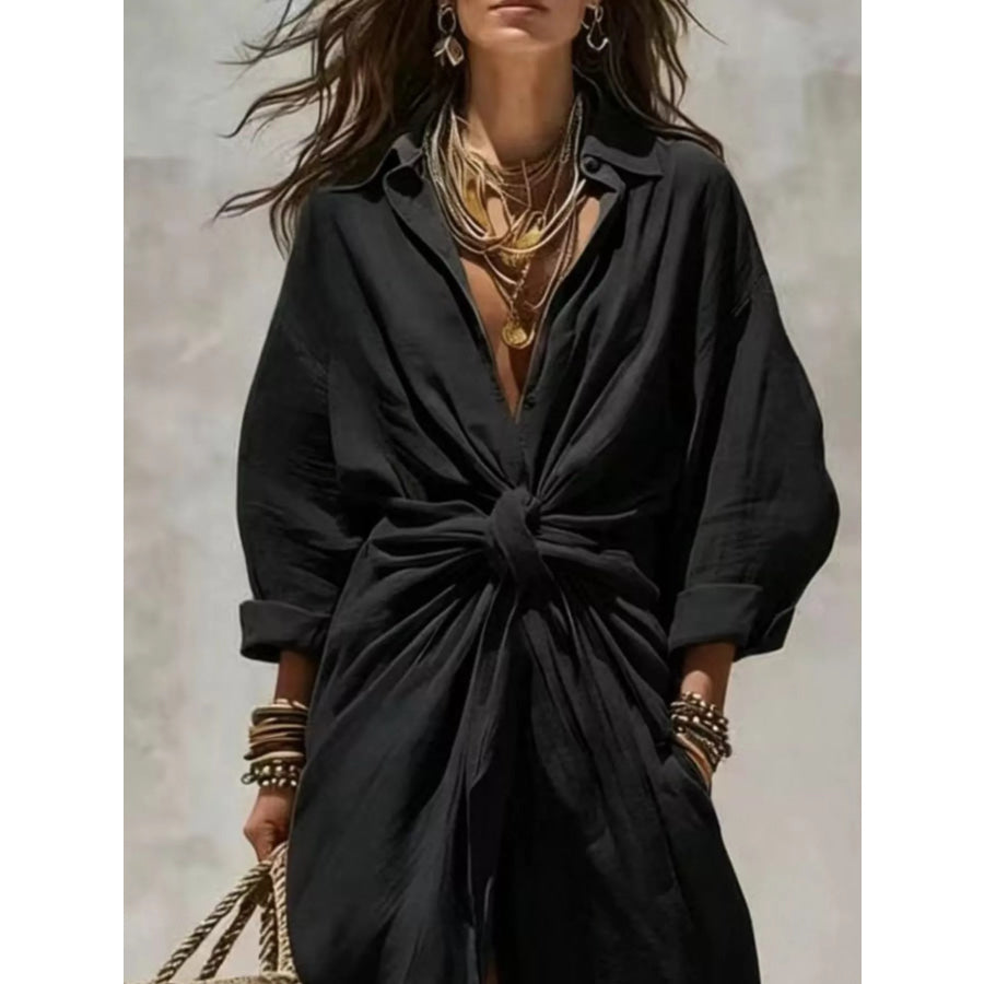 Front-Tie Maxi Shirt Dress Apparel and Accessories