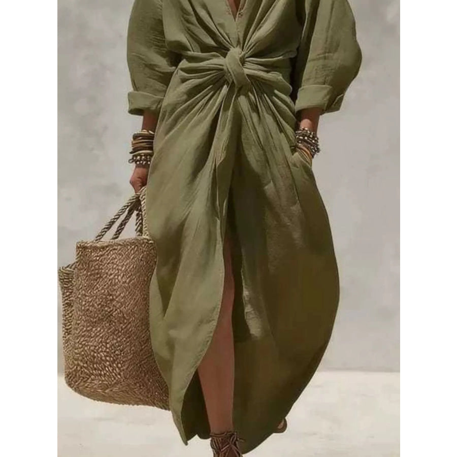 Front-Tie Maxi Shirt Dress Apparel and Accessories