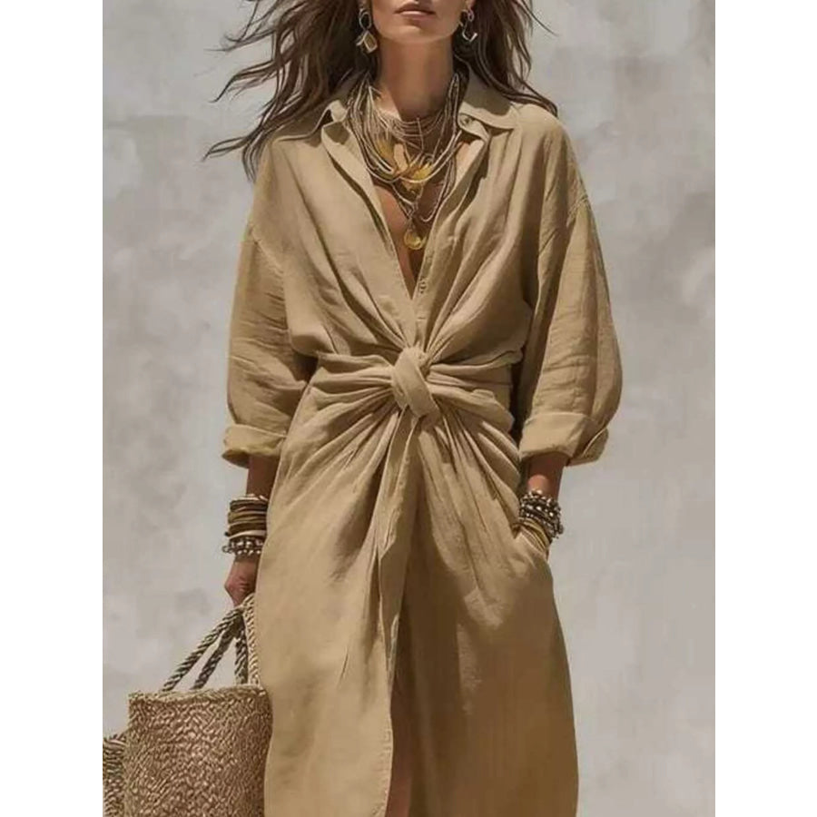 Front-Tie Maxi Shirt Dress Apparel and Accessories