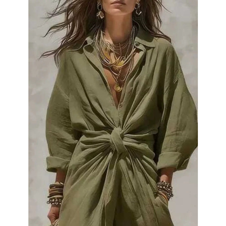 Front-Tie Maxi Shirt Dress Apparel and Accessories
