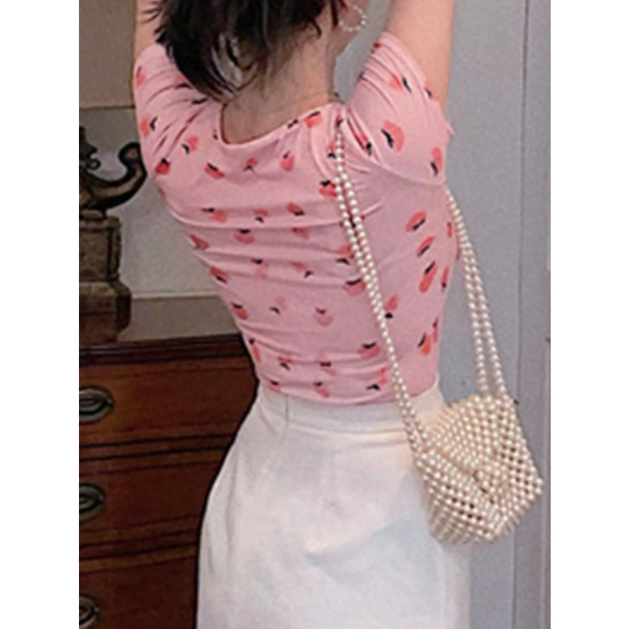 Fruit Print Square Neck Slim Fit T-Shirt Apparel and Accessories