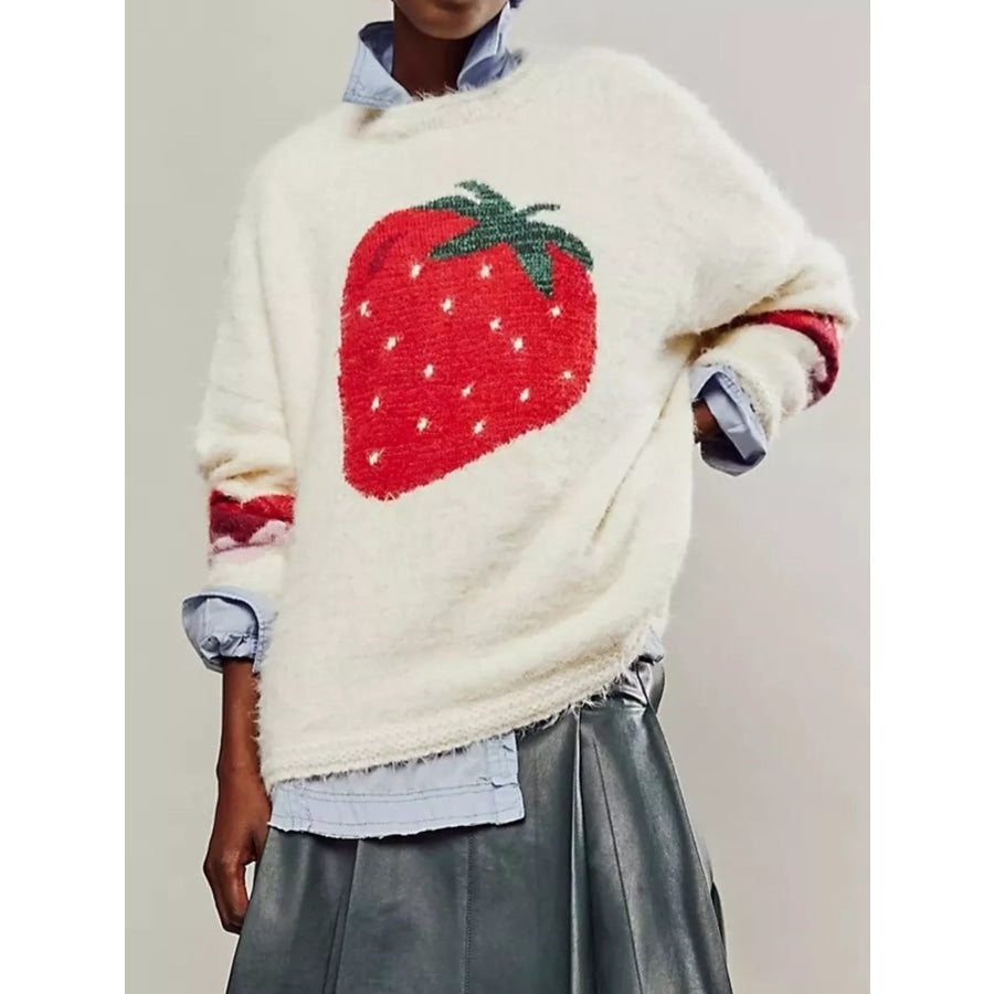Fruit Round Neck Long Sleeve Sweater Apparel and Accessories