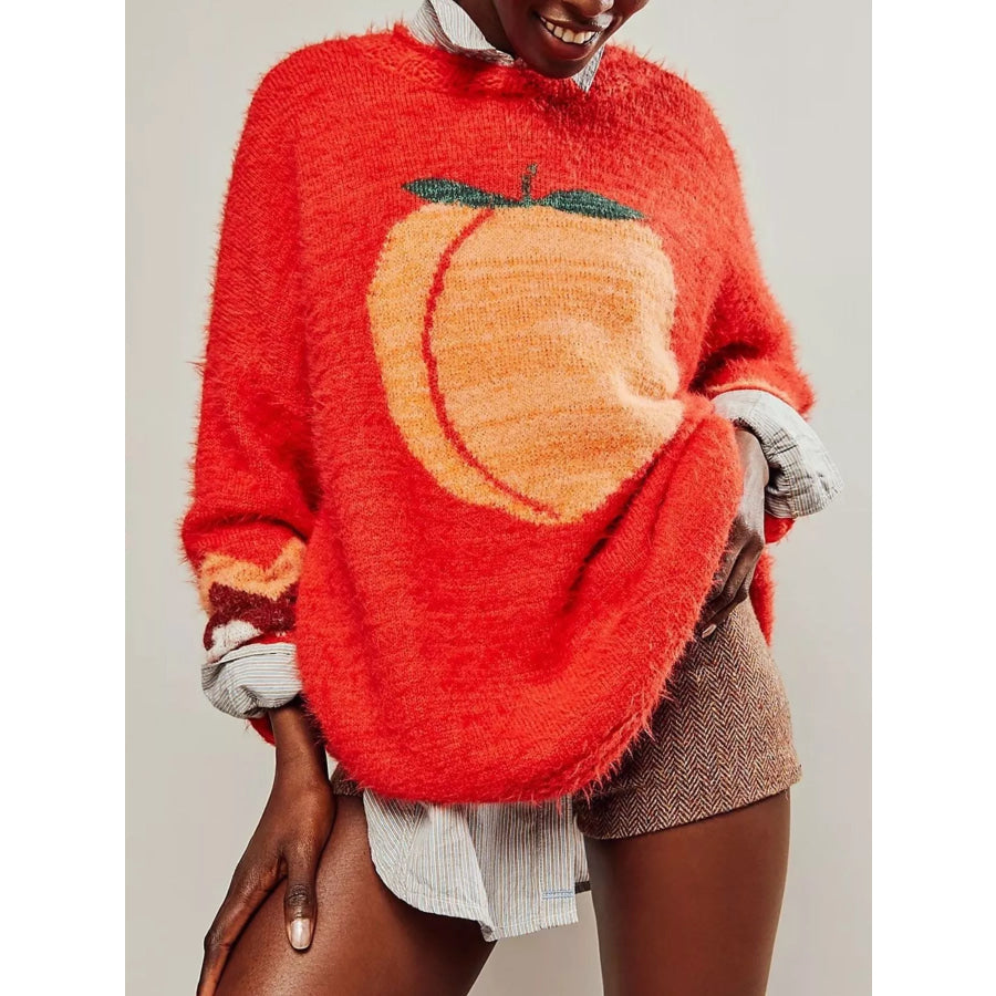 Fruit Round Neck Long Sleeve Sweater Orange / S Apparel and Accessories