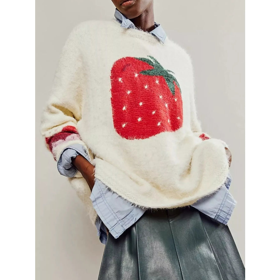 Fruit Round Neck Long Sleeve Sweater White / S Apparel and Accessories