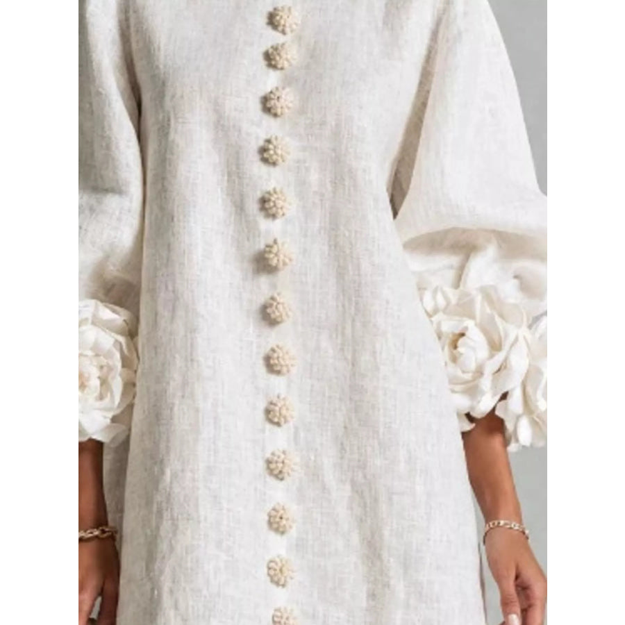 Full Size 3D Floral Round Neck Mini Dress Plus Apparel and Accessories