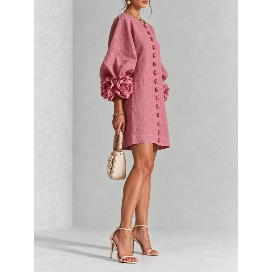 Full Size 3D Floral Sleeve Accents Mini Dress Plus Apparel and Accessories