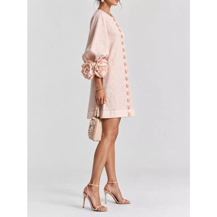 Full Size 3D Floral Sleeve Accents Mini Dress Plus Apparel and Accessories