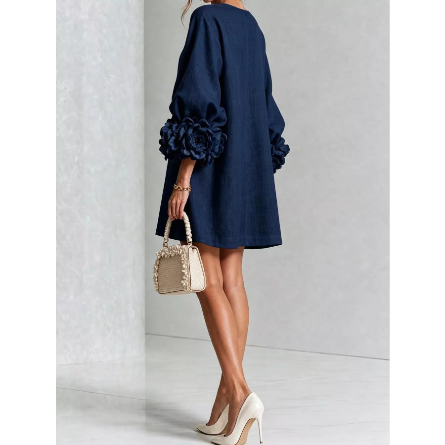 Full Size 3D Floral Sleeve Accents Mini Dress Plus Apparel and Accessories