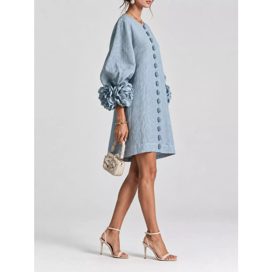 Full Size 3D Floral Sleeve Accents Mini Dress Plus Apparel and Accessories
